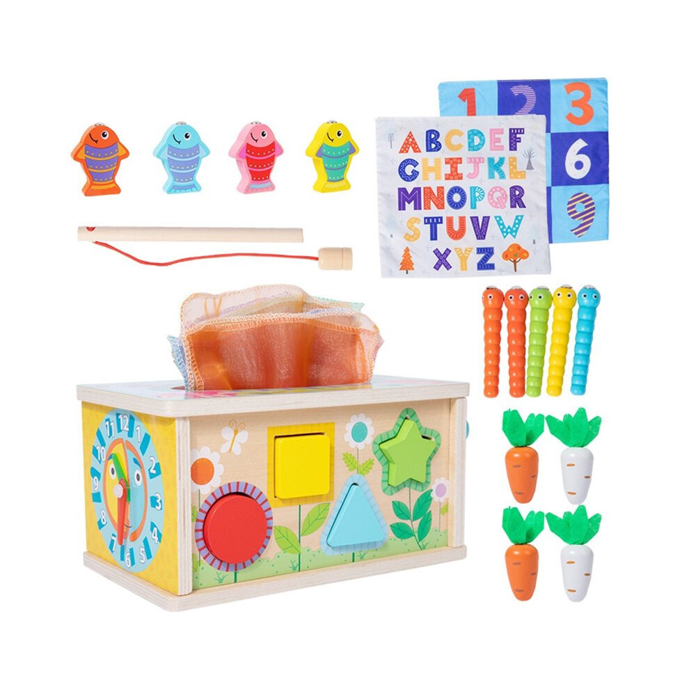 Montessori Baby Wooden Tissue Box 6-in-1 Sensory Toy for Toddlers 36+ Months Developmental