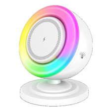 Magnetic Wireless Charger,4 in 1 Bedside Night Light with  Speaker, Touch Dimmable RGB Lights Phone Stand