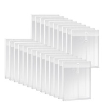 Buste in Plastica Trasparente Formato A4 con Chiusura A Cordoncino, Cartella Documenti Espandibili, Borsa Portadocumenti per Ufficio 24 Pezzi