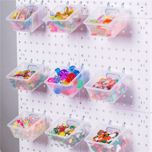 24 Pieces Pegboard Plastic Bins Kit - Pegboard Bins with Hooks - Pegboard Accessories Workbench Bins Fits to Peg Board 1