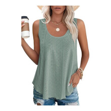 (Dark green, M) Premium Soft Women's Spring Summer New Round Neck Loose Sleeveless T-Shirt Top