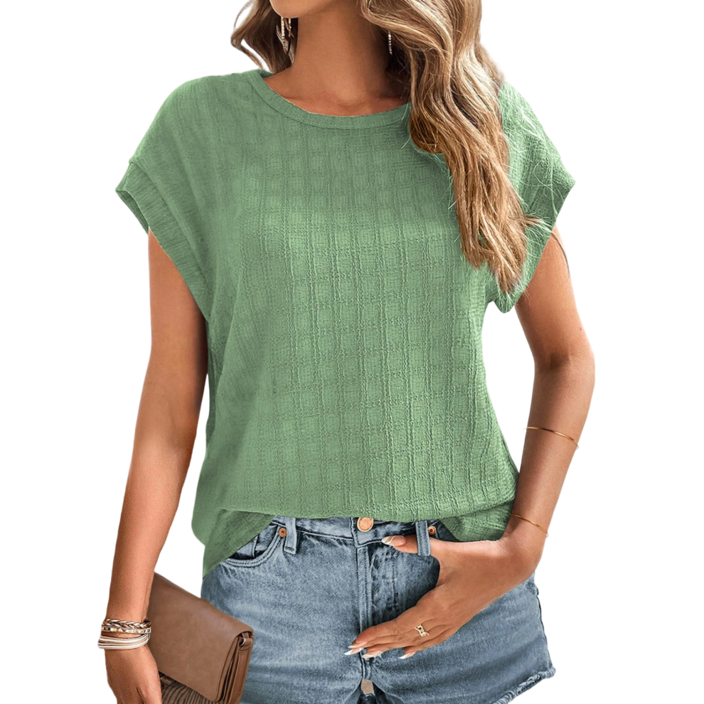 Womens Blouses Casual Cap Short Sleeve Tops Basic-Bean green M