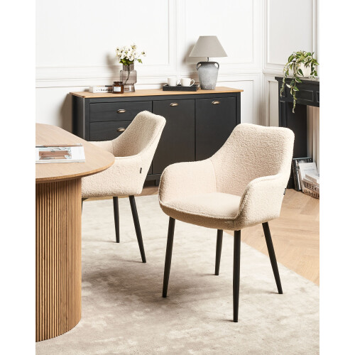 Beliani Set of 2 Dining Chairs ALDEN Boucle Light Beige 1