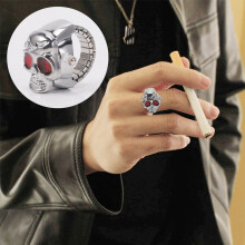 Red Eyes Skull Design Stretchy Band Quartz Ring Watch for Lady Men