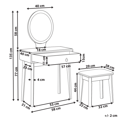 Beliani Dressing Table with Mirror and Stool ROSEY LED White 2