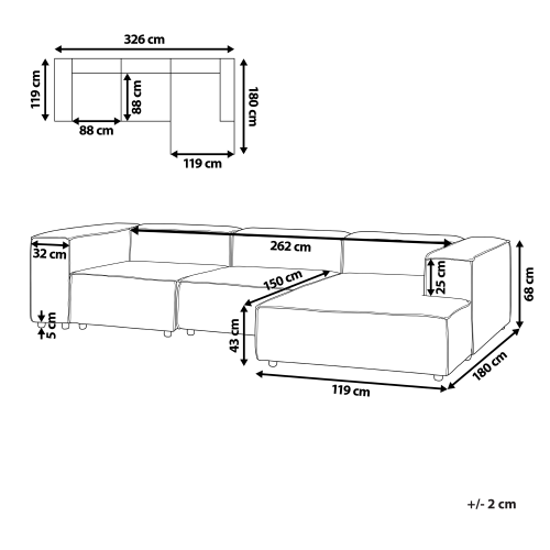 Beliani Modular Corner Sofa 4 Seater ARDAL Corduroy Off-White Left Hand 2