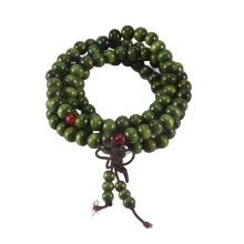collana mala elastica perline in legno di sandalo verde olivo Buddha buddista Mala 29 "