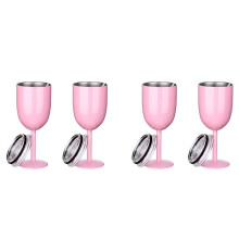 4ST Isolerade Rosa Vinglas Dubbelväggiga Livsmedelsklassade Rostfritt Stål Resevinkopp med Läckagesäkert Lock för Vuxen