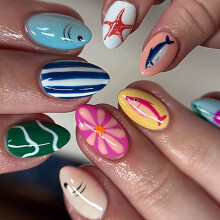 Fashionable False Nail With Ocean Theme And Sweet Cake Colors