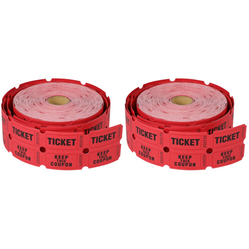 2Rolls Red Raffle Tickets Roll Paper with Numbered Design for Parties