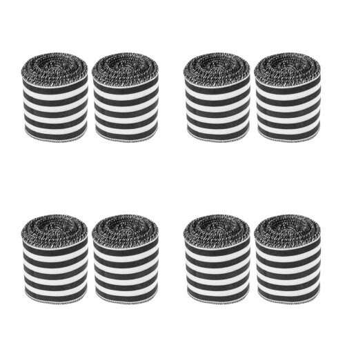 8Rolls Wired Edge Striped Ribbon Black White Polyester for Party Decor
