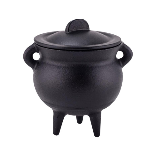 Black Cast Iron Incense Burner Cauldron with Lid for Witchy Decor
