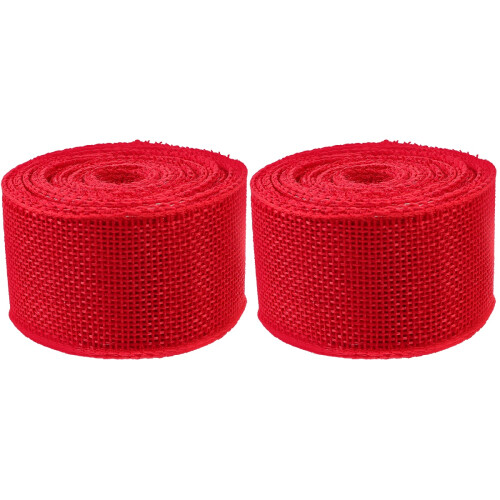 2Rollen Rood Cadeau Lint Polyester Voor Decoratie En Knutselprojecten