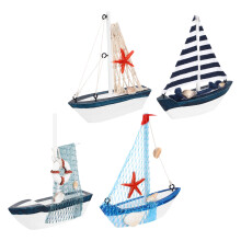 4St Zeilboot Model Ornament, Rustieke Nautische Tafeldecoratie