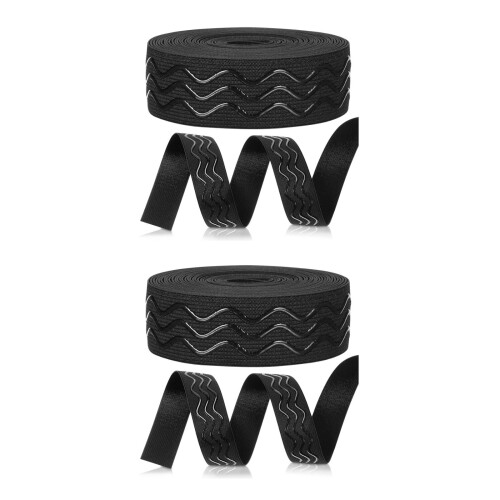 2Rolls Black Flat Wide Elastic Band with Nonslip Grip for Sewing Use