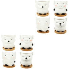 8Pcs White Succulent Plant Pots Cartoon Animal Design Indoor Outdoor