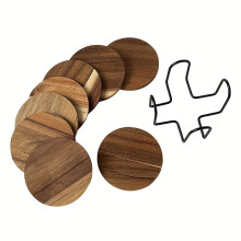 (10x10x0.5cm, Acacia wood, natural color, 8 pieces, with stand) 8pcs Acacia Wood Coasters with Stands | Modern Drink Coasters, Suitable for Coffee