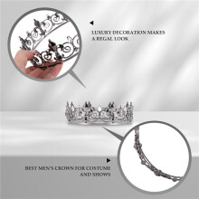 Gothic Full King Crown - Metal Crowns and Tiaras for Men & Boys, Goth Prince Prom Party Hats, Halloween Cosplay Costume