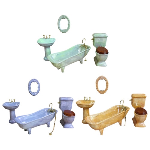 1:12 Scale Bathroom Set Ceramic Miniature Sink Bathtub-orang3 1