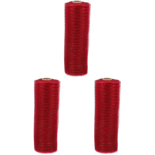 3Rolls Dark Red Decorative Ribbon Durable Mesh for Gift Box and Wreath