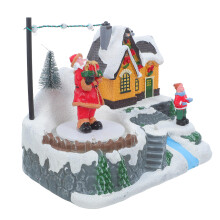 Weihnachts-Drehmusikbox Aus Resin Mit Beleuchtetem Schneehaus