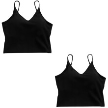 2Pcs Women Tank Tops Cotton Vest Black with Breathable Chest Pad