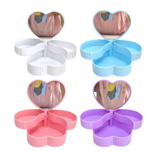Double Layer Rotating Heart Shaped Jewelry Box With Mirror-Pink 1