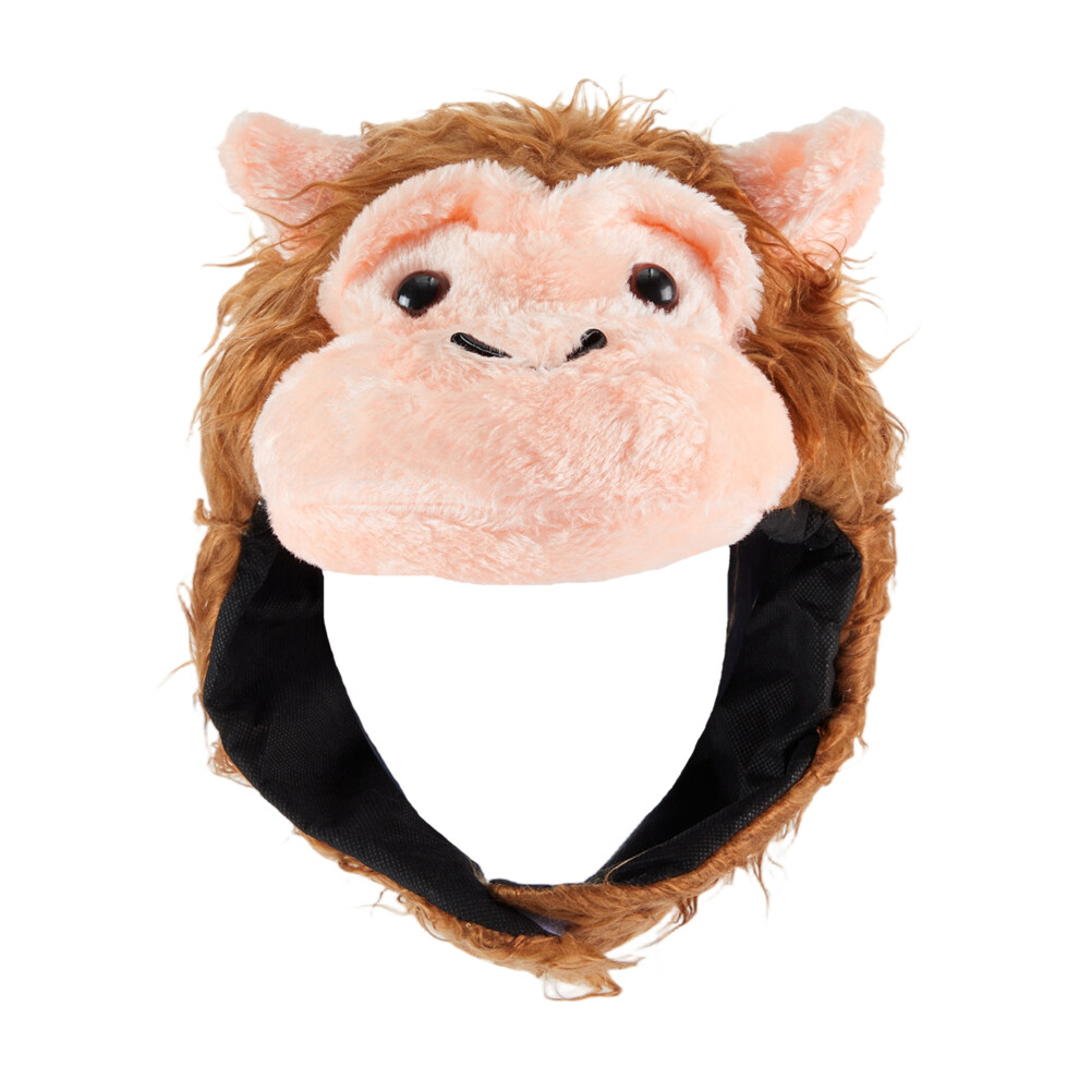 (One Size, Khaki) Monkey Costume Hat for Boys Girls Funny Plush Monkey Hood Halloween Cosplay Accessory