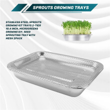 Sprossen-Anzuchtschalen Aus Edelstahl, 2-Stöckig, 10,4 Zoll, Microgreens-Anzuchtset, Keimschale für Samen mit Netz, 2er-Pack
