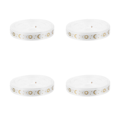4Rolls White Polyester Ribbon for Holiday Wreaths Ramadan Party Decor