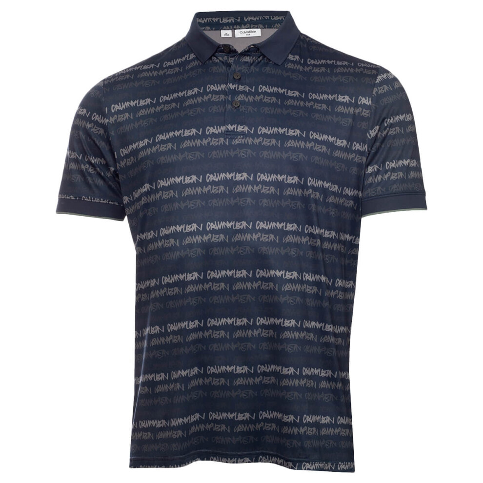 Calvin Klein (M, Navy) Mens Signature Moisture Wicking Recycled Golf Polo Shirt