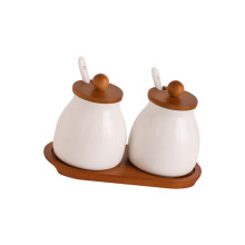 Round Ceramic Canister For Organizing Seasoning-TWO PIECES