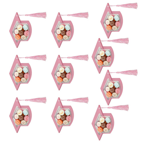 10Pcs Graduation Hat Gift Packaging Box 17x10cm Clear-Pink