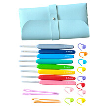 8Pcs Ergonomic Plastic Handle Crochet Needle with Knitting-Blue