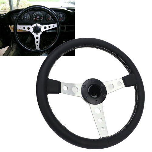 White Stitch 14in Steering Wheel Black Leather