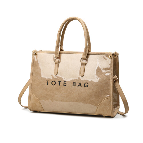 Stilvolle, geräumige PVC-Umhängetasche mit-Khaki