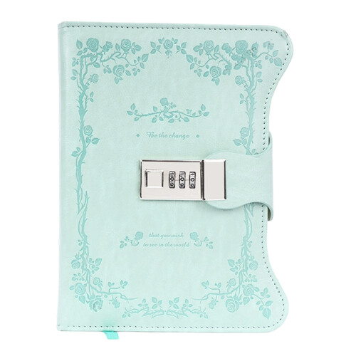 Retro PU Leather Diary with Combination Lock 360-Light Green