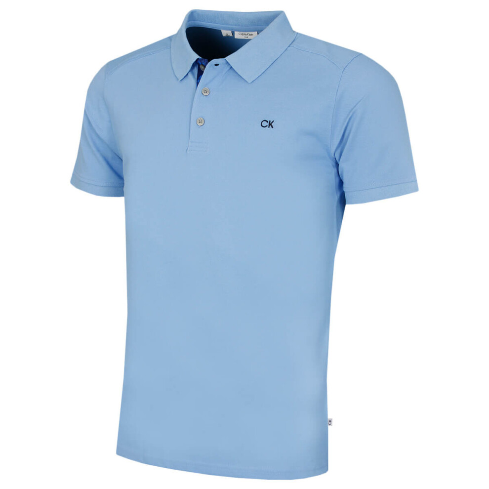 Calvin Klein (Xxxl, Sky Camo) Mens 2026 Campus 3 Button Ribbed Collar Golf Polo Shirt Not,Specified