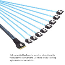 High Speed PCIe 4.0 Slimline SlimSAS SFF-8654 8i to 8X  74pin Target Hard Disk Fanout  Cable 1m