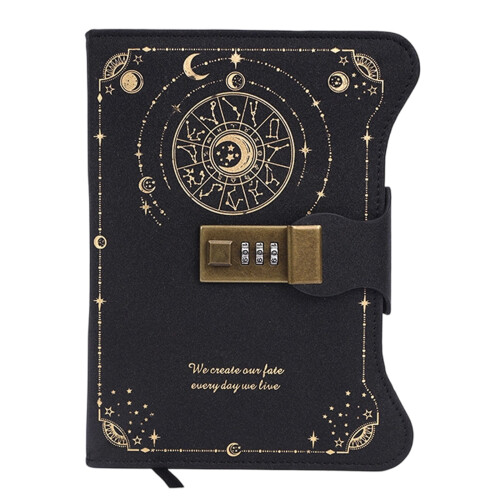 Password Lock Diary Hardcover PU Leather Notebook With-Black