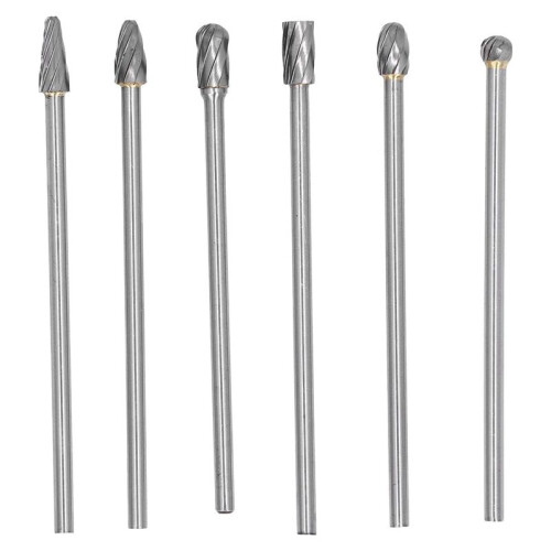 6pcs Tungsten Carbide Burrs Set, Cylinder- Porting Kit, Solid Rotate Grinding Tools for Woodworking Drilling Carving