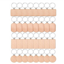 Wooden Keychain Blanks, 32Pcs Wood Engraving Blanks Key Chain Bulk Unfinished Wooden Keychain Key Ring Key Tag DIY