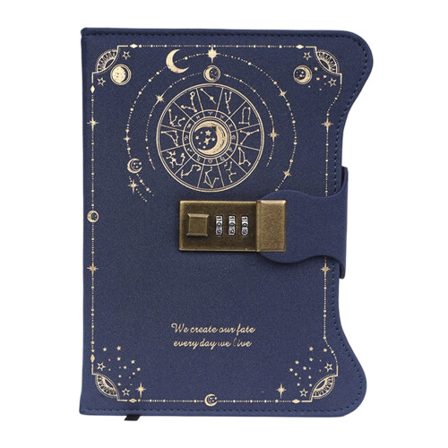 Password Lock Diary Hardcover PU Leather Notebook 360-Blue