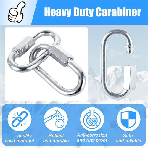 60Pcs Carabiner M6 Quick Link 6mm Chain Link, Galvanized Iron Chain Connector Heavy Duty Quick Link 2