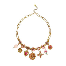 Trendy Enamel Heart Flower Drop Necklace Adjustable 41+5cm Chain