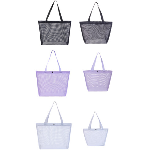 Portable Mesh Beach Bag Single Shoulder Handheld Travel-Gray L 2