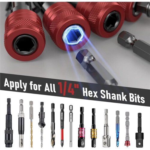 Non-Slip Bit Holder Key Chain 6pc, Drill Bit Holder for 1/4" Hex Shank Bits, Bit Holders for Impact Driver Drill 2