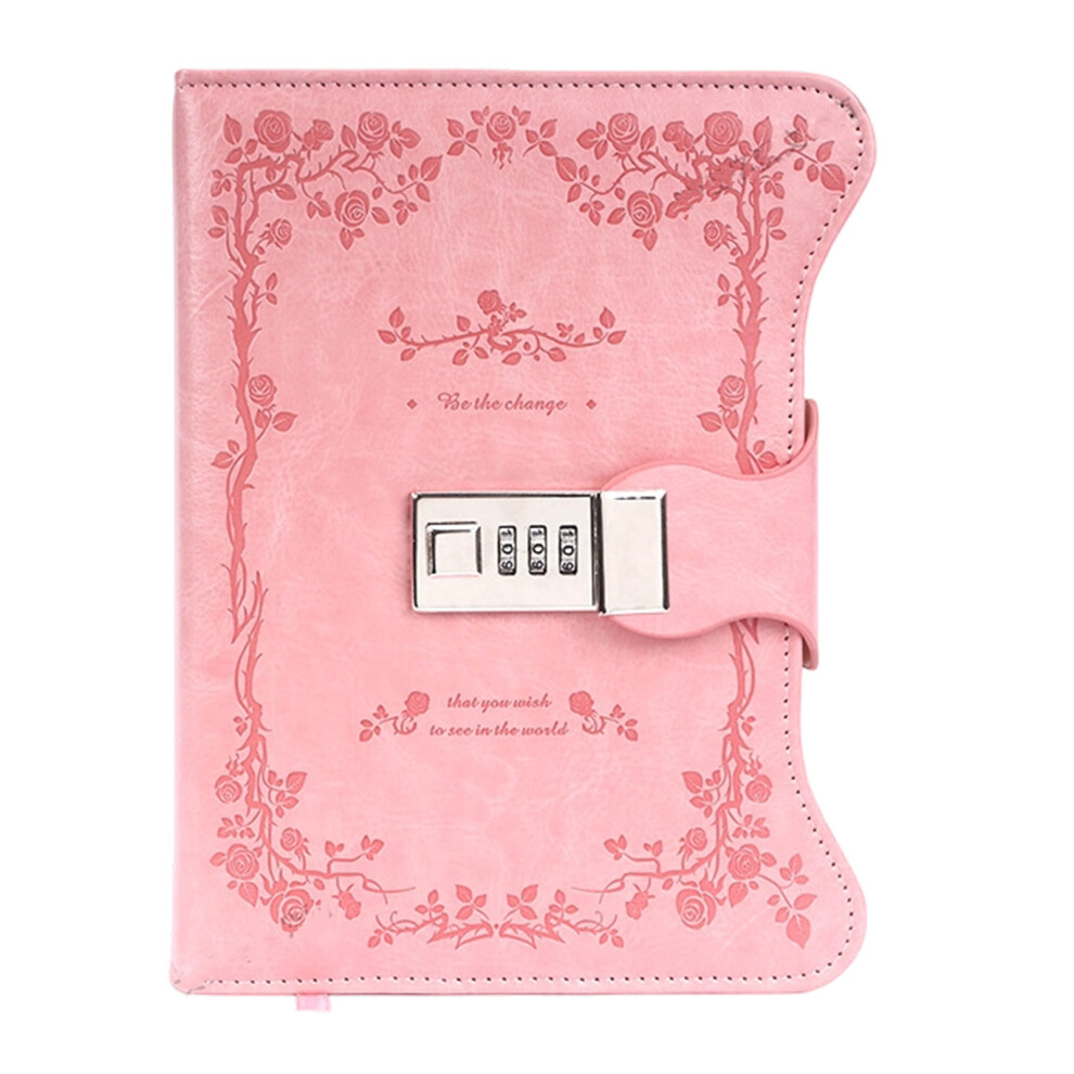 Retro Diary Notebook With Combination Lock Pu Leather- Pink 7751001536427
