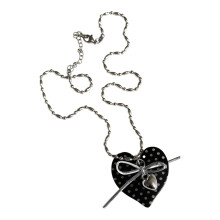 Fashionable Delicate Heart Bowknot Necklace Enhances-Black