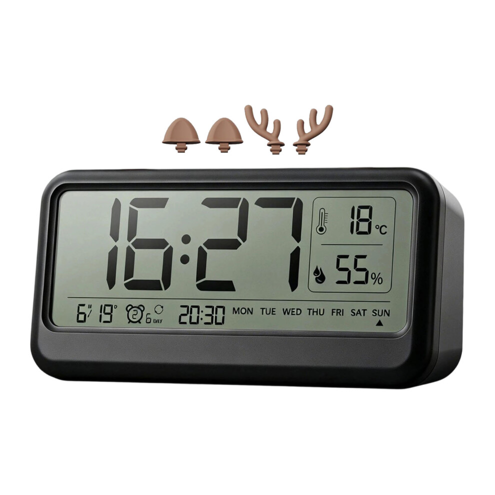 Led Digital Alarm Clock With Temperature Date Alarm Sound- Black 7627001606067